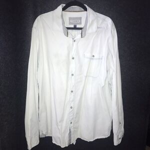 32 Bar Blues Shirt XL Blue White‎ Light Wash Long Sleeve Button Up Cotton Denim*